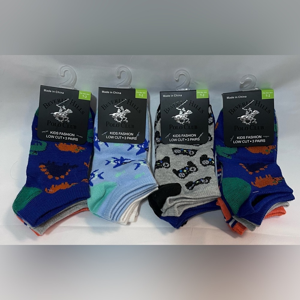 Beverly Hills Polo Club Kids Fashion Low Cut Socks. Boys. 4 sets 3 in each. 7-2.